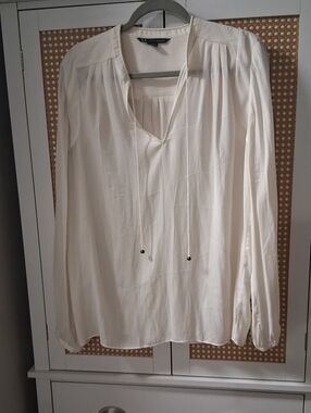 Armani Exchange Cream V-Neck Tie-Front Long Sleeve Blouse